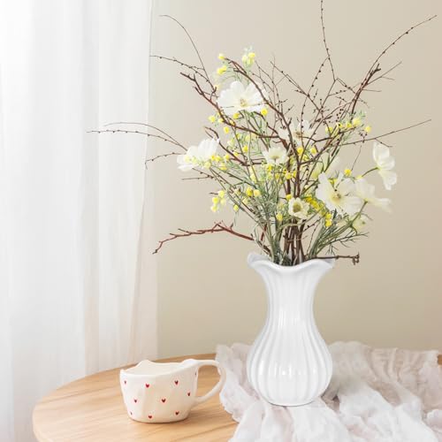 White Ceramic Vase, Small Vases for Home Decor, Elegant Flower Vase Centerpiece for Tables, Office Desk, Room Decor, Fit for Housewarming, Wedding, Birthday (Pure White) - color: Pure White