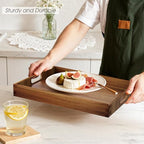 Acacia Serving Trays - 2 Pack, Acacia Wood Serving Platterss, Wood Serving Tray, Decorative Trays for Breakfast, Brunch, Dinner, Coffee Table, Party, Kitchen-M - size: 14"x9"x1.57" and 15"x11"x1.57"
