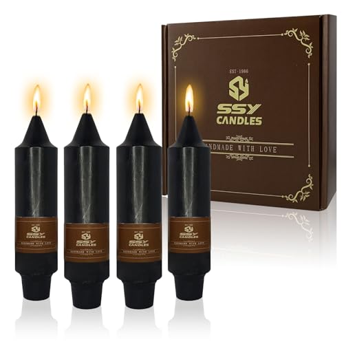 NJAO HOO Black Short Taper Candle 5 Inch Halloween Decoration Candlesticks Unscented Dripless Tapered Candle Set for Home Decor Dinner Candles Party, 4 Pack - color: Black, size: 5 In
