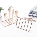 Geometric Bookends Metal Iron Book Ends Cactus Book Holder for Shelf Book Stand Heavy Duty Book Stopper Nonskid Bookend Book Organizer Binder Holder