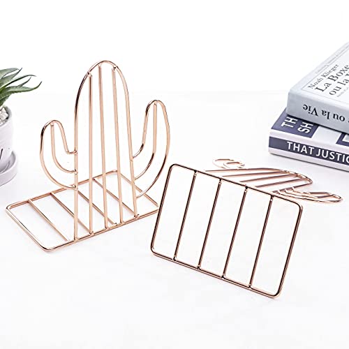 Geometric Bookends Metal Iron Book Ends Cactus Book Holder for Shelf Book Stand Heavy Duty Book Stopper Nonskid Bookend Book Organizer Binder Holder