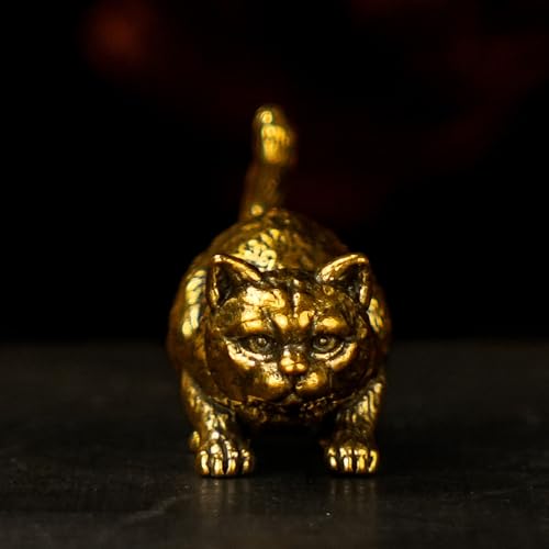 CHOVY Vintage Brass Cat Statue - Alert Hunting Cat Sculpture in Solid Brass, Handmade Collectible Figurine, Unique Desk Decor Gift for Cat Lovers & Vintage Interior Enthusiasts - color: Alert Cat