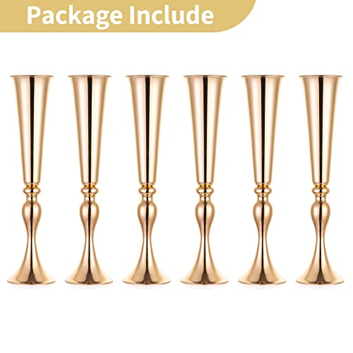 NUPTIO Gold Tall Centerpiece Table: 21.9" Trumpet Vases for Wedding Metal Flower Stand for Party Decorations Set of 6 - size: 6 Pcs