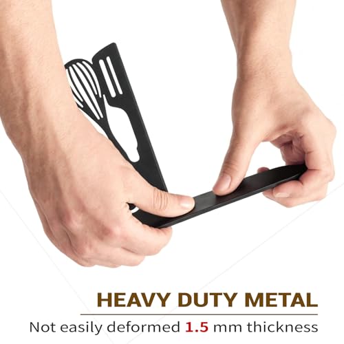 ENCIMART Metal Book Ends for Shelves, Kitchen Bookends Home Decorative Bookends for Heavy Books, Unique Cute Cookbook Organizer Book Holder for Kitchen Housewarming Cooking Book Lover Gifts, Black - color: Black Cook
