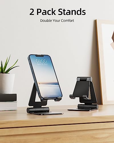 Nulaxy 2 Pack Dual Folding Cell Phone Stand, Fully Adjustable Foldable Desktop Phone Holder Cradle Dock Compatible with iPhone 17 16 15 14 13 12 Pro Max Xs Xr X 8, All Phones, Black - color: C-Black