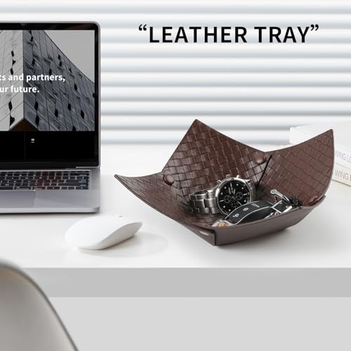 KINIVA 2 Pack PU Leather Jewelry Valet Tray for Men Women,Small Key Bowl for Entryway Table,Portable Travel Catchall Dice Tray (Bowl-Coffee-2pcs) - style: Bowl-Coffee-2pcs