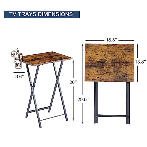 VECELO Folding TV Tray for Eating Set of 2, Portable Dinner/Snack Table with Cup Holder for Couch, Living Room and Small Space, Antique Brown - color: Antique Brown, size: 2 Pack