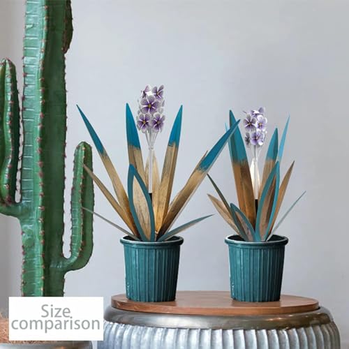 Metal Agave Plant Garden Art, 2 Pack Tequila Rustic Sculpture, Rustic Metal Agave Plants Lawn Home Ornaments, for Yard Stakes, Garden Figurines, Outdoor Patio (2 PCS Purple Flowers) - color: 2 Pcs Purple Flowers