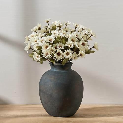 SIDUCAL Ceramic Decorative Flower Vase | 7.48 Inch Pottery Rustic Farmhouse Boho Vase for Home Decor, Table, Living Room, Bathroom, Coffee Desk, Shelf, Mantel Decoration, Wedding, Bronze - color: 1007-bronze