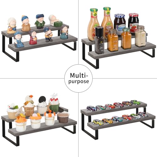 YINMIT Wooden Display Riser Stand, Tiered Perfume and Cologne Organizer Stand, 2 Tier Spice Rack Organizer, Rustic Display Shelf for Candles (2 Tier,2Pack,Grey) - color: 2 Tier,2Pack,Grey