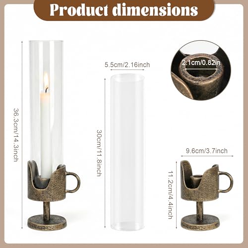 Handcrafted Cast Iron Base Hurricane Candle Holder with Glass Shade - Elegant Vintage Candle Stand for Taper Candles - Perfect for Living Room, Dining Room, and Home Décor 14“ High