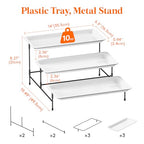 Lifewit 3 Tier Serving Tray, 36 x 17 cm/14 x 6.5" White Plastic Tiered Food Serving Platters, Tiered Tray Stand for Party with Black Collapsible Metal Stand, Dessert Display Stand for Cookies/Crackers - size: 14" x 6.5", style: Basic