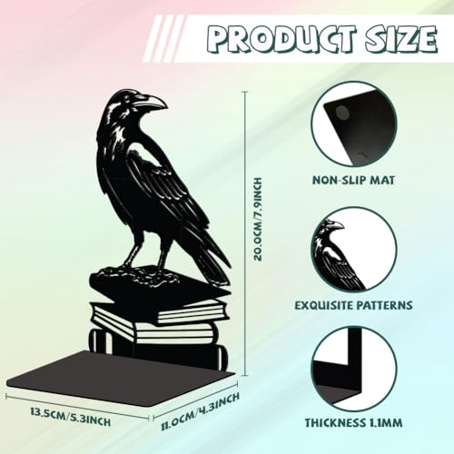 Peacoblue Metal Bookends for Shelves, Modern Decorative Heavy Duty Study Book Support Stoppers for Office, Desk, Shelf, Room 5.3"x4.3"x7.9" Cast Iron Simple Tall Bookends, 1 Pair (Crow on Book Stack) - style: Crow on Book Stack