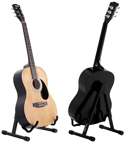 Amazon Basics Portable Adjustable Folding Guitar Stand for Electric and Acoustic Guitars, A-shape, Fully Assembled with Padded Foam, Black, 8.66 x 15.16 x 3.74 inches