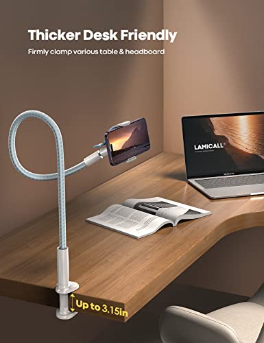 Lamicall Gooseneck Phone Holder Bed - [Nylon Braided] Flexible Arm, Overall Length 38inch, 360 Adjustable Clamp Clip, Overhead Cell Phone Mount Stand for Bed, Blue White - color: blue white
