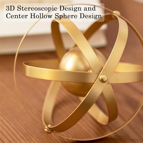 Metal Table Top Decor, 3D Metal Geometric Sculpture, Gold Abstract Sculpture for Home Decor, Table Decorations for Home, Decorative Sphere Art Decor - color: Gold C