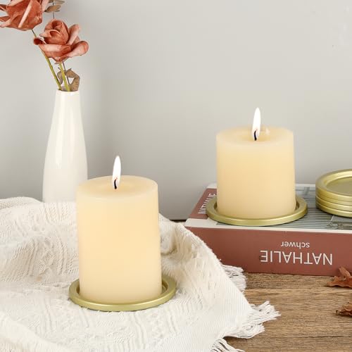 OwnMy 3PCS Iron Candle Holders for Pillar Candles, 3 Inch Metal Pillar Candle Plates and Trays, Small Round Tealight Holders Elegant Candle Stands Bases for Wedding Dining Table Centerpieces, Gold - color: Gold-3pcs