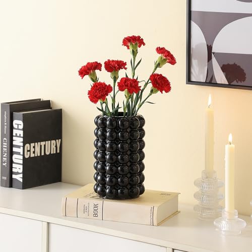 Black Bubble Vase, Black Ceramic Vase for Flowers, Tall Ceramic Vases for Boho Decor, Modern Vases for Living Room, Dinner Table, Bedroom, Wedding, Fireplace Mantel, 8.5 Inches - color: Black, size: Large