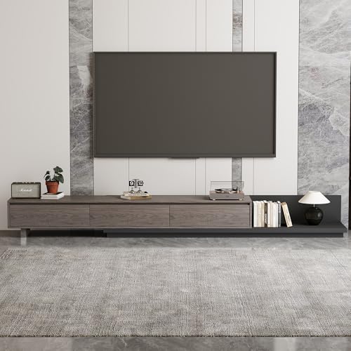 Mid-Century Modern Extendable TV Stand with Ample Storage for Living Room – Adjustable TV Cabinet from 78.7" to 130", 3-Drawer Entertainment Center, Black Walnut - color: Black Walnut