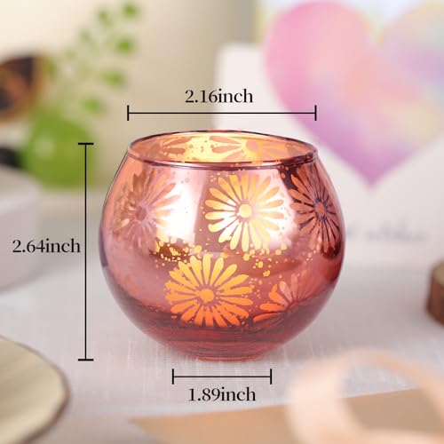 Pink Mercury Glass Votive Candle Holders Set of 12, Round Tealight Candle Holders for Table Centerpieces, Weddings, Shower Gifts, Valentine's Day, Mother's Day, Party Decorations - color: Pink