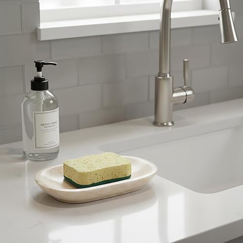 Creative Home Natural Champagne Marble Bullet Collection Bar Soap Dish Soap Tray Holder Bathroom Vanity Countertop Organizer, 5.8 x 3.8 x 0.9 H Inch, Beige