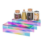 Sezanrpt Acrylic Shelf Riser 12x4.7x3 pack of 2, Iridescent Desktop Rectangular Acrylic Tray Pedestal Stand for Funko Pop Figure, Bags, 12x4.7x3 Inch - color: Iridescent, size: 12x4.7x3 Inch