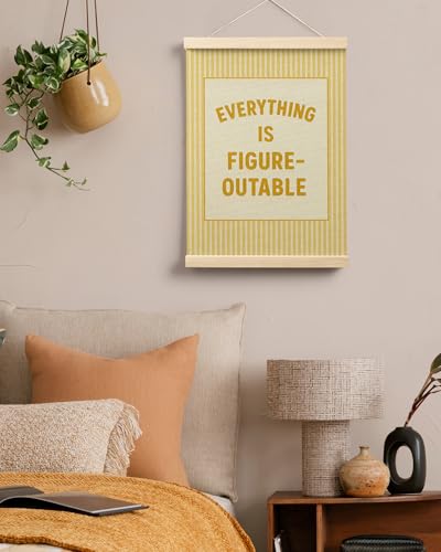 FGFK Everything Is Figureoutable Positive Affirmations Wall Art Poster Hanger Frame, Retro Yellow Inspirational Canvas Prints Framed Wall Decor for Office Classroom Home Bedroom, 12x16 Inch - color: Retro Yellow