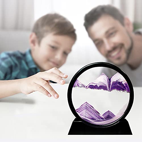 Muyan Moving Sand Art Picture Sandscapes in Motion Round Glass 3D Deep Sea Sand Art for Adult Kid Large Desktop Art Toys (Purple, 12 Inch) - color: Purple, size: 12 Inch