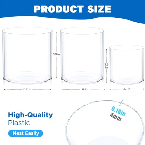 JYPS Clear Vase Set of 3, Polycarbonate, Round, Transparent, Wide Mouth, 6 inches, Ideal for Wedding Decor, Flowers, Bedroom, Living Room, Bathroom, Break Resistant - size: 6.2'' W*5.9'' H + 6'' W*5.9'' H + 3.8'' W*3.6'' H