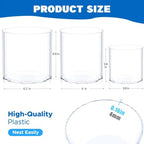 JYPS Clear Vase Set of 3, Polycarbonate, Round, Transparent, Wide Mouth, 6 inches, Ideal for Wedding Decor, Flowers, Bedroom, Living Room, Bathroom, Break Resistant - size: 6.2'' W*5.9'' H + 6'' W*5.9'' H + 3.8'' W*3.6'' H