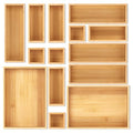 Bamboo Drawer Organizer Set, 14 PCS Multi-Use Individual Wood Storage Organizers, Junk Drawer Divider and Storage Trays Containers for Kitchen, Bathroom, Office Desk, Makeup, Jewelry, Utensils - size: 14