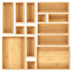 Bamboo Drawer Organizer Set, 14 PCS Multi-Use Individual Wood Storage Organizers, Junk Drawer Divider and Storage Trays Containers for Kitchen, Bathroom, Office Desk, Makeup, Jewelry, Utensils - size: 14