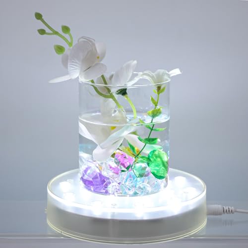LARDUX Pack of 4 Led Light Base - 6 Inch Round Display Pedestal Light Stand Plate Flat for 3D Crystal Cube Glass Art Acrylic Statues - USB Charge or Battery Powered - size: 6-inch led base
