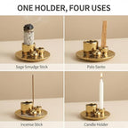 Handmade Ceramic Incense Burner for Palo Santo Incense Sticks, 4 in 1 Multi-Purpose Sage Holder for Burning, Ash Catcher Tray for Meditation Yoga Room (Golden) - color: Golden