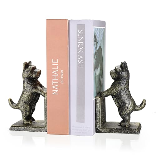 2 Pack Dog Decorative Bookends for Shelf - Cast Iron Book Ends Cute Dog Bookend Support for Home Decor, Heavy Duty Book Stands Vintage Antique Shelf Decor for Reading Enthusiasts or Dog Lovers - style: Dog Shape