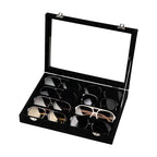 Frebeauty Sunglass Organizer,Velvet Glasses Organizer,8-Slot Sunglasses Tray with Clear Lid,Men's/Women's Sunglasses Box,Sunglass Case,13.3 x 9.6 x 2.2 Inches,Eyeglass/Eyewear Display Tray(Balck) - color: Black, style: With Lid