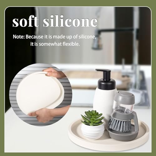 Silicone Bathroom Tray Round Vanity Tray Decorative Soap Holder Kitchen Countertop Organizer Coffee Table Decor for Candle, Perfume, Plant, 9 Inch, Beige - color: Beige, size: 9"