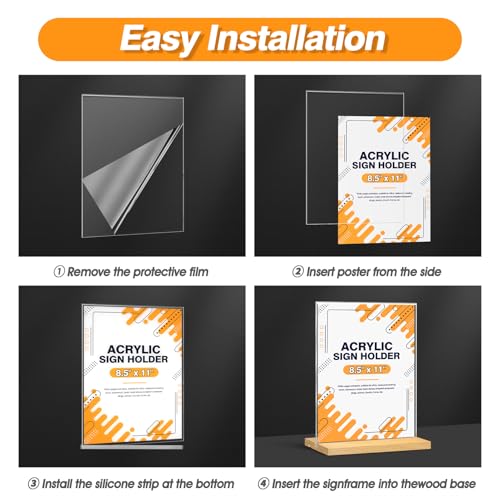 8.5 x 11 Acrylic Sign Holder with Wood Base - Tabletop Display Menu Stand - Clear Plastic L/T Shape Vertical or Slant Back Paper Holders - 3 Pack - style: 8.5x11in 3pack