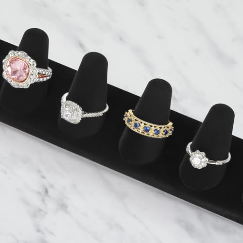 KUKUVR Velvet Ring Display Stand, Finger Jewelry Organizer for Retail Show, Personal Vanity, and Travel – Black Ring Holder for Engagement Rings, Wedding Bands, and Fashion Jewelry (Black 6 Fingers) - color: Black 6 Fingers