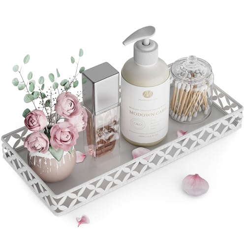 Bathroom Vanity Tray - Small Rectangle Decorative Tray - 11 Inch White Perfume Makeup Tray for Bathroom Counter - color: Rectangle Floral-white