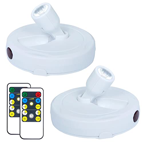 HAMVIDNE Wireless LED Spotlight, Battery Operated Picture Lights, Indoor Uplight, Puck Lights with Remote, Spot Light for Wall Art Display Dartboard Painting Accent Artwork Closet-2Pack - color: Pure White, size: 2 Pack