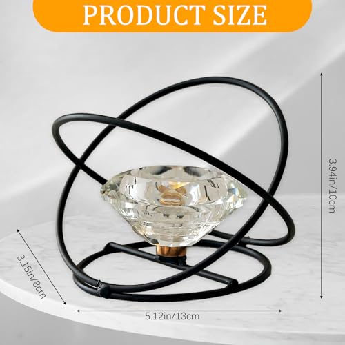 Modern Geometric Candle Holder – Metal & Crystal Design for Taper and Tealight Candles – Tabletop Home Decor (Candle Not Included) (Black) - color: Black