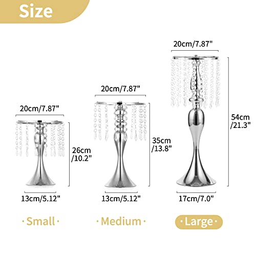 2 Pcs 21.3 inches Tall Crystal Metal Vase Wedding Road Lead Flower Holders Centerpiece Crystal Flower Chandelier Metal Flower Vase for Reception Tables Wedding Supplies - color: Silver, size: 2 x L
