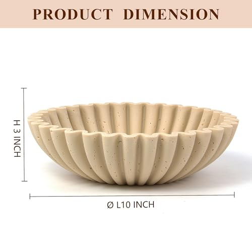 YMXYJM Large Decorative Bowl, Modern Handicraft Bowls for Home Decor, Decorative Fruit Bowl for Kitchen Counter, Ruffle Decor, Stylish Key Bowl for Entry Table, Artificial Travertine Beige - color: Stone Beige