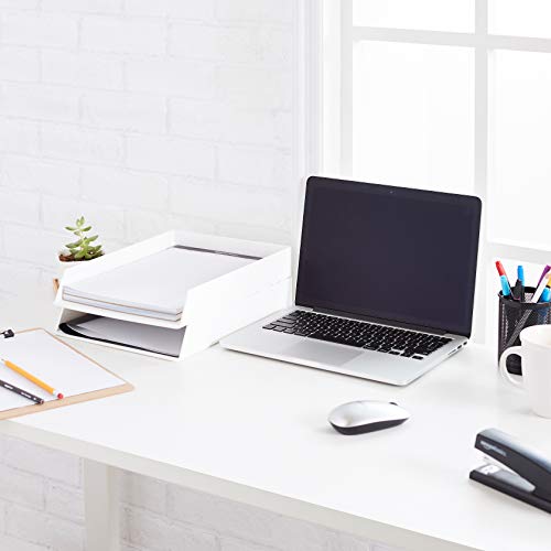 Amazon Basics Rectangular Plastic Desk Organizer, Letter Size Tray for Documents, 13 x 9.7 x 2.2 inches, White, 2-Pack - color: White, size: 2 Pack