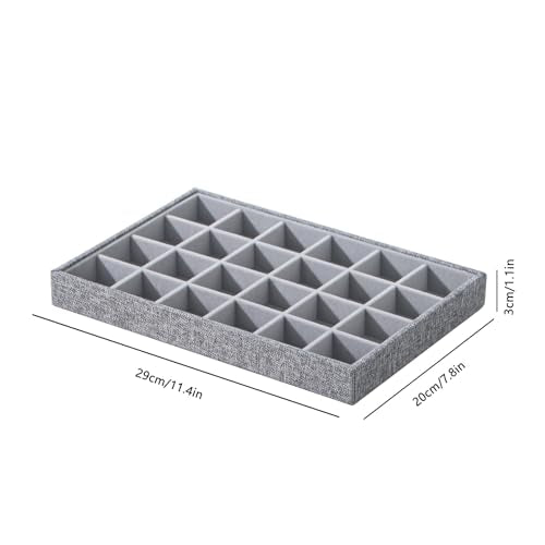 Stackable Jewelry Organizer Tray For Drawers,White Leather Small Earring Storage Tray,Bracelet And Necklace Display Box,Jewelry Ring Display Case (Gray White 24 Grids) - style: Gray White 24 Grids