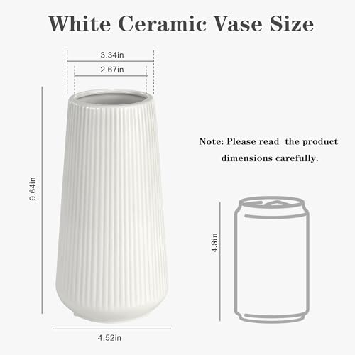White Ceramic Vase for Flowers, Tall Home Decor Vase with Ribbed Texture, Vases for Centerpieces, Farmhouse Decor, Living Room, Decor Bedroom, Table, and Kitchen Shelf (XL White) - color: XL White