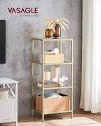 VASAGLE Bookcase, 4-Tier Bookshelf, Slim Shelving Unit for Bedroom, Bathroom, Home Office, Tempered Glass, Steel Frame, Metallic Gold ULGT28G - color: Metallic Gold, size: 4 Tiers (15.7"W x 37.4"H)