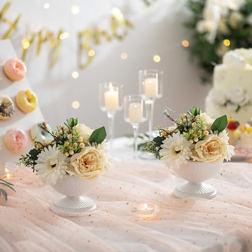 Sziqiqi White Urn Vase for Flowers - Wedding Table Decoration Centrepieces Set of 10 Vintage Metal Vases for Artificial Flowers Small Hammered Vase for Birthday Party Christmas Anniversary - color: White, size: 4.3in - 10 Pcs