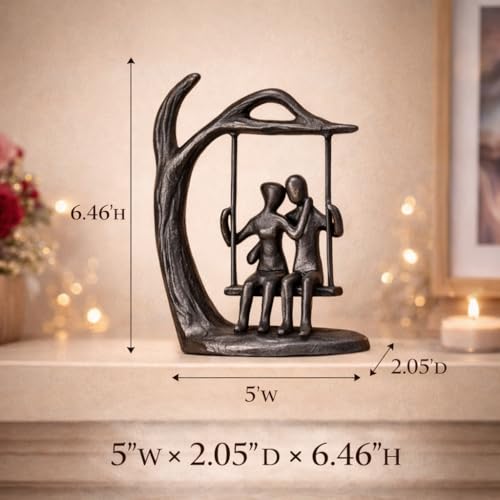 Couple Swing Statue, Solid Cast Iron Romantic Couple Figurine, for Wife Husband, Valentine’s Day Gift for Him Her, Modern Home Decor for Shelf Mantel, 6.46" Tall